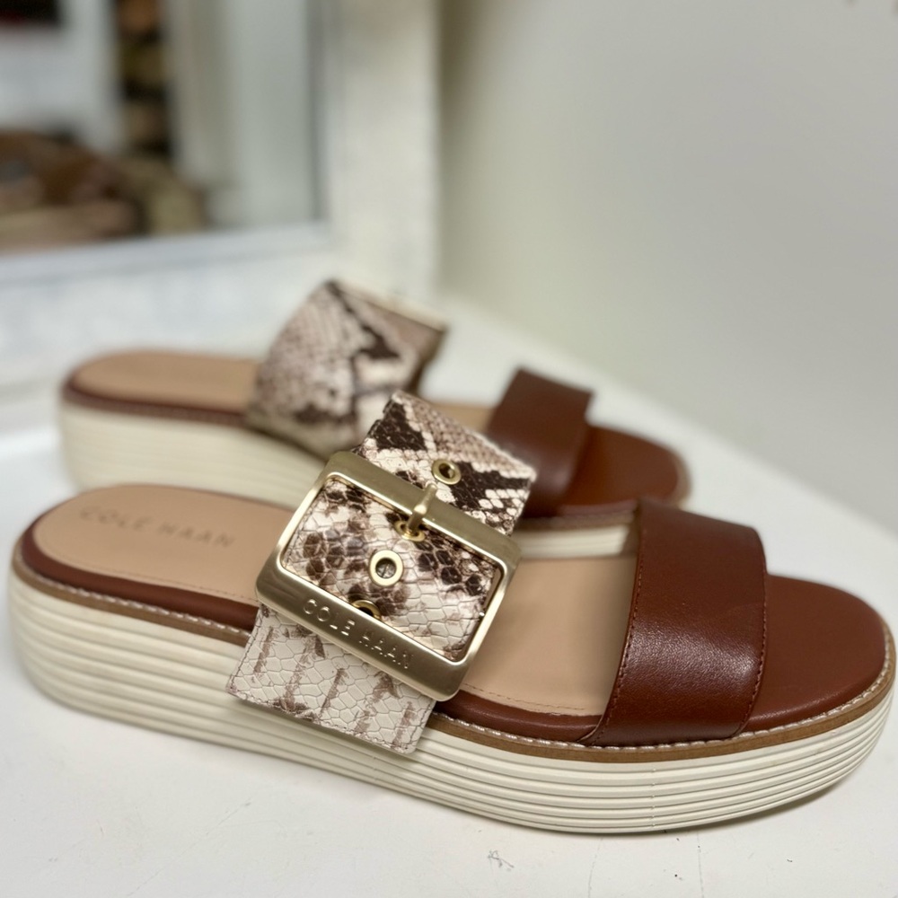 Cole Haan Brown & Snake Print Sandals Grand360 with flowerfoam soles.worn once